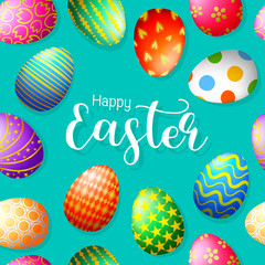 Happy Easter with variety of Easter eggs. Seamless pattern, illustration. Great for your design of poster, greeting card and banner.