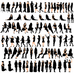 vector, isolated large set of silhouettes of girls and women