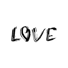 Love. Ink hand drawn lettering. Modern dry brush typography. Grunge vector illustration.