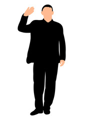  isolated silhouette of a business man stands, black