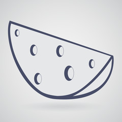 Silhouette of a piece of cheese with holes on a gray background with a shadow