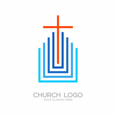 Church logo. Christian symbols. Cross of the Lord and Savior Jesus Christ.