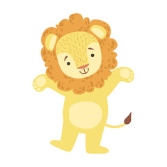 Lion Cute Toy Animal With Detailed Elements Part Of Fauna Collection Of Childish Vector Stickers