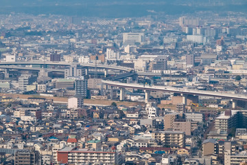 Naklejka premium Panoramic view of Kyoto City from viewpoint in Mount Inari, Fushimi Inari Shrine