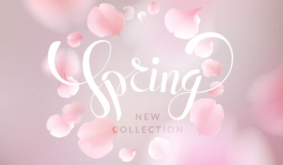 Pink sakura petals falling background