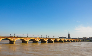 Fototapeta na wymiar Stone bridge over the Garonne, Bordeaux, France