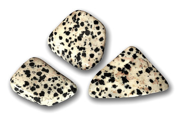 Dalmatian stones also known as dalmatian jasper gemstones isolated on white