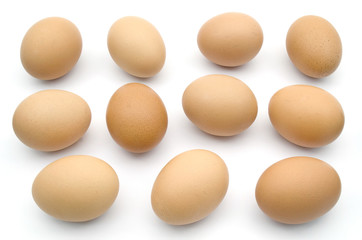 A lot of brown chicken egg isolated.
