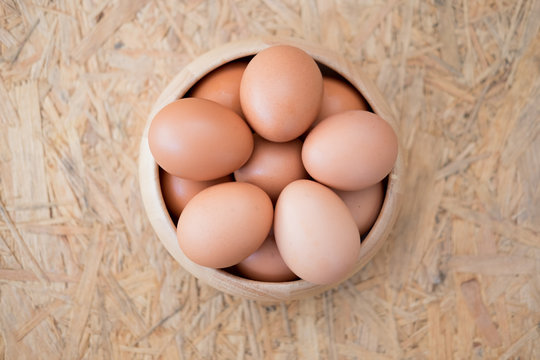 Top view of eggs in bowl