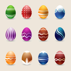 Realistic color Easter eggs vector set