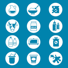 Diary products, milk vector icons set