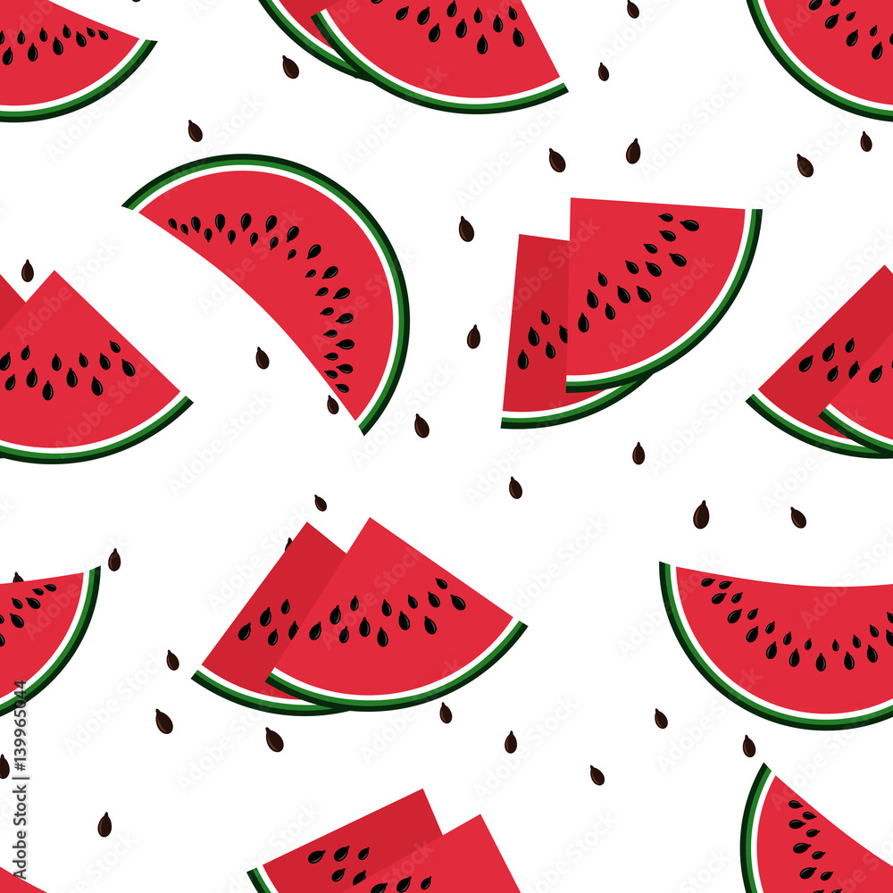 Poster red watermelon slices seamless vector pattern