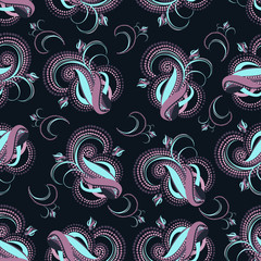 Abstract floral ornament seamless pattern