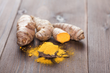 turmeric or curcuma root and spice