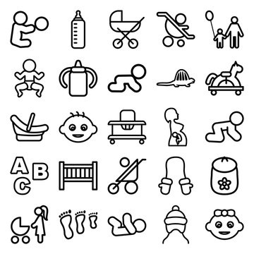 Set of 25 baby outline icons