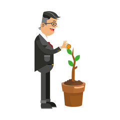 businessman with a plant in a pot cartoon icon over white background. colorful design. vector illustration