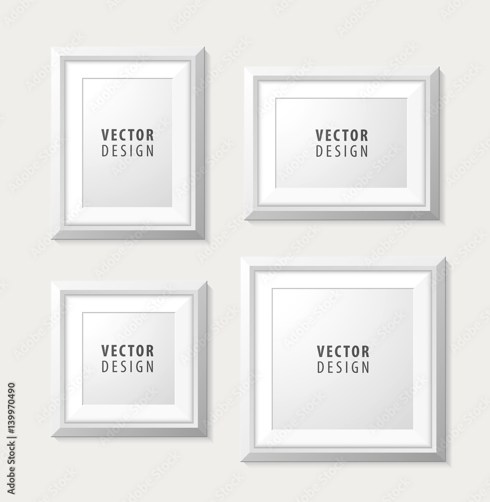 Poster set of realistic minimal isolated white frames on white background for presentations. vector element