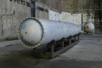 Details of German submarine torpedo used during World War II  exhibited at the previous German submarine base of Lorient, Brittany, France