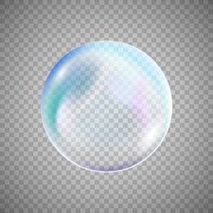 Transparent colorful soap bubble on simple background, vector illustration