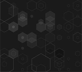 Vector abstract black background with grey hexagons