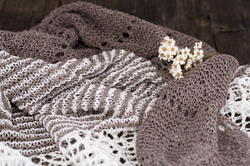 Fototapeta na wymiar Handmade knitted shawl