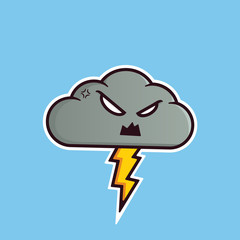 Angry cloud emoticon with thunders. Cute vector emoji. Editable stickers in eps10