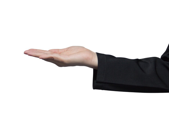 Empty hand women on suit,white isolated background