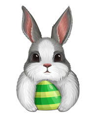 Bunny with eggs on white