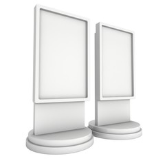 LCD Screen Stand. Blank Trade Show Booth. 3d render of lcd screen isolated on white background. High Resolution. Ad template for your expo design.