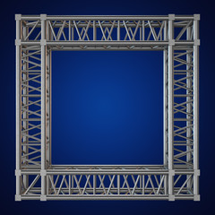 Steel truss girder frame or window element. 3d render on blue