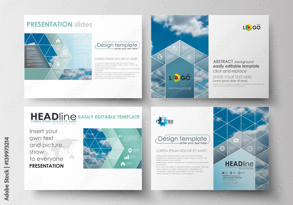 Poster set of business templates for presentation slides. easy editable abstract blue layouts in flat desig
