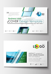 Business card templates. Flat design blue color travel decoration layout, easy editable vector template, colorful blurred natural landscape.