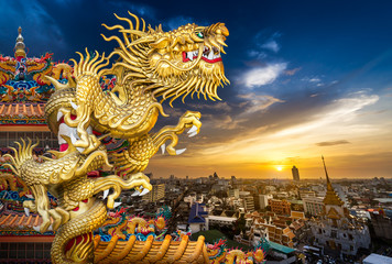 Golden dragon statue