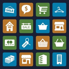 Set of 16 retail filled icons