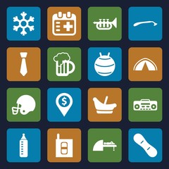 Set of 16 blue filled icons