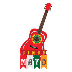 Isolated guitar with party ornaments, Cinco de mayo vector illustration