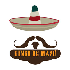 Isolated traditional hat and a mustache, Cinco de mayo Vector illustration