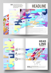 Business templates for bi fold brochure, flyer. Cover design template, abstract vector layout in A4 size. Bright color colorful minimalist backdrop, geometric shapes, beautiful minimalistic background