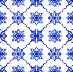 Portuguese azulejo tiles. Blue and white gorgeous seamless patterns. For scrapbooking, wallpaper, cases for smartphones, web background, print, surface texture, pillows, towels, linens bags T-shirts