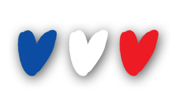 Flag of France. Heart Shape. White background.