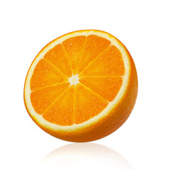 Orange fruit with slice and leaves isolated on white background. Clipping path