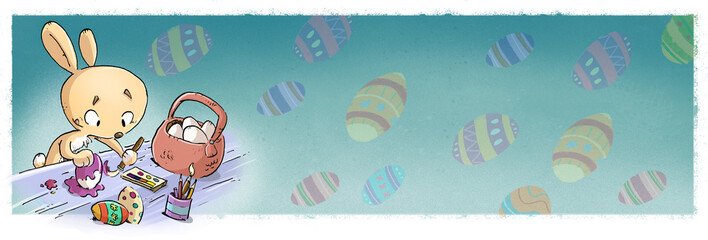 conejo de pascua pintando huevos de niños