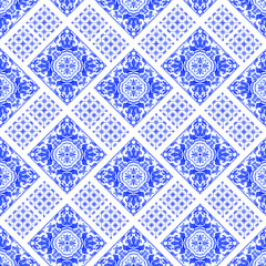 Portuguese azulejo tiles. Blue and white gorgeous seamless patterns. For scrapbooking, wallpaper, cases for smartphones, web background, print, surface texture, pillows, towels, linens bags T-shirts