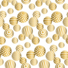 Abstract beads seamless pattern in gold xmas color. Concept yellow metal decorative balls repeatable motif for wrapping paper, fabric, cloth. surface design vector illustration.