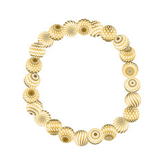 Abstract beads pattern in gold xmas color.  Concept yellow metal decorative circus balls design element. vector illustration for decor, card, poster