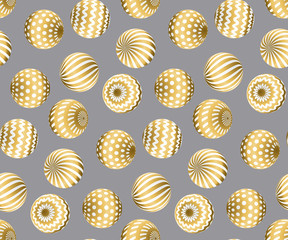 Abstract beads seamless pattern in gold xmas color.  Concept yellow metal texture decorative circus balls repeatable motif. surface design vector illustration.