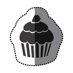 sticker shading monochrome cupcake with strawberry icon vector illustration