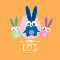 vector happy easter greeting card with funny bunny