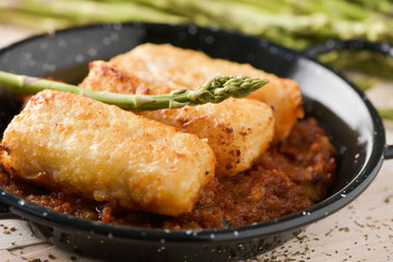 bacalao a la vizcaina, a typical spanish recipe of codfish