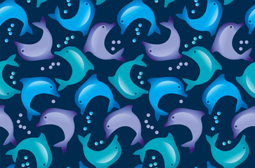 Fototapeta premium Abstract dolphin seamless pattern in kid-style tender pastel color. Decorative marine life design element. vector illustration for fabric, wrapping paper, background